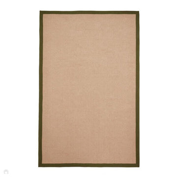 Portland Jute Cotton Border Modern Plain Hand-Woven Textured Herringbone Flatweave Natural/Olive Green Rug-Think Rugs-Rug Love - The Most Loved Rug Store